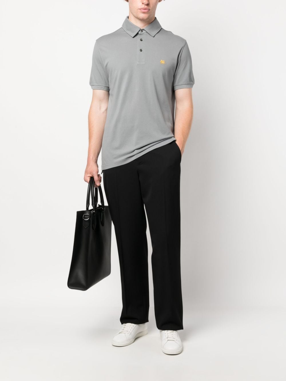 Shop Etro Logo-embroidered Polo Shirt In Grey