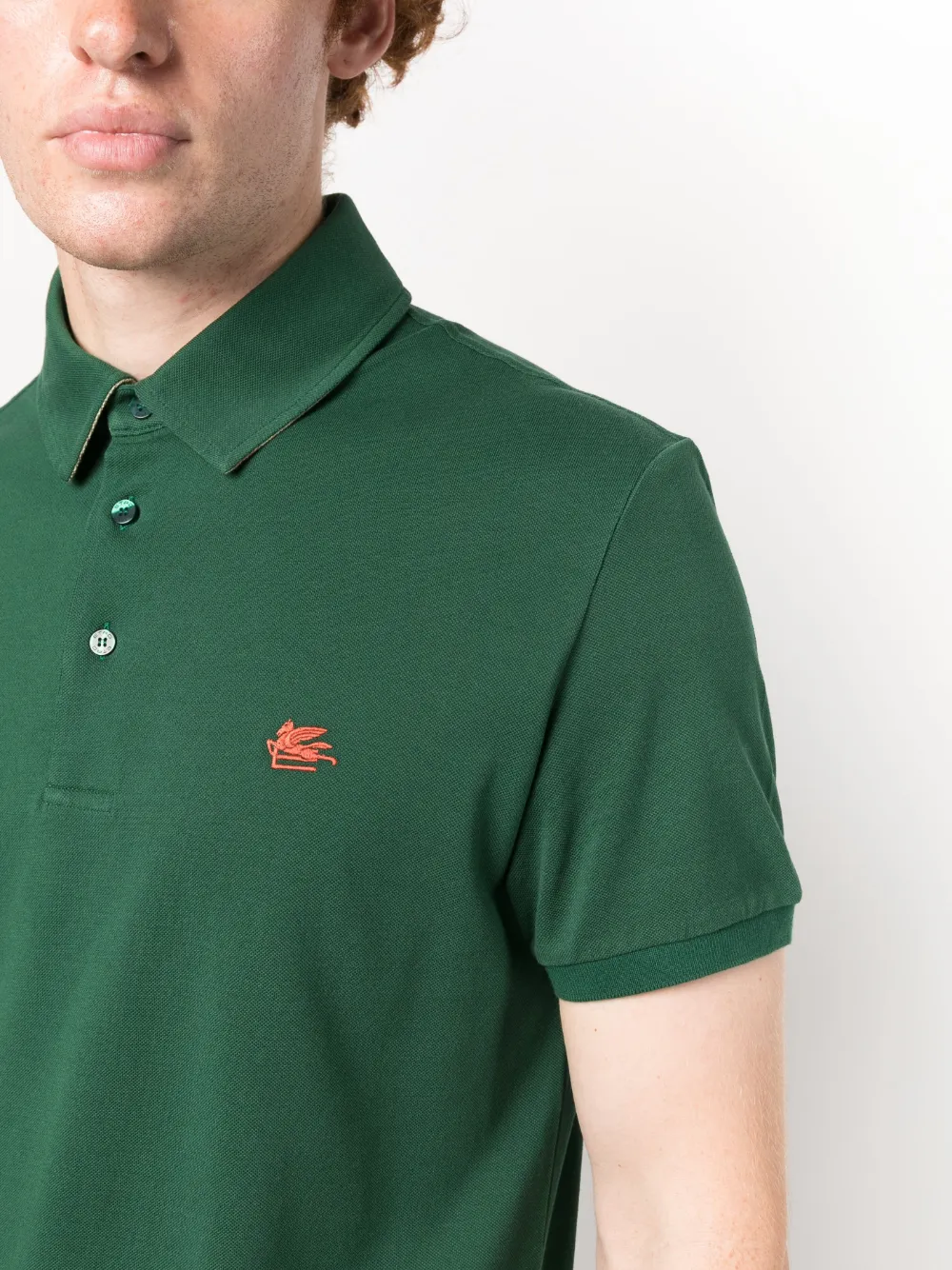 Shop Etro Logo-embroidered Polo Shirt In Green