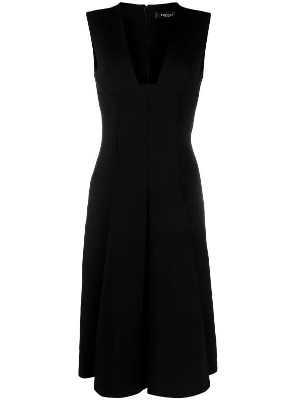 Versace box-pleat Sleeveless Midi Dress | Black | FARFETCH