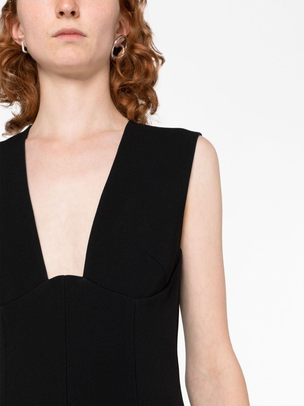 Shop Versace Box-pleat Sleeveless Midi Dress In Black