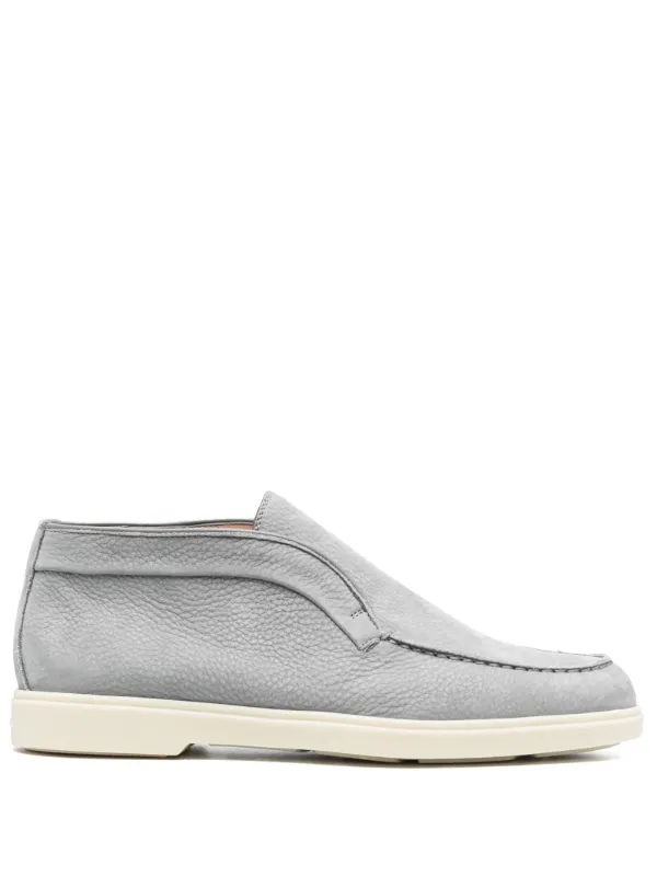Santoni Tonal-stitching Leather Loafers in Grey