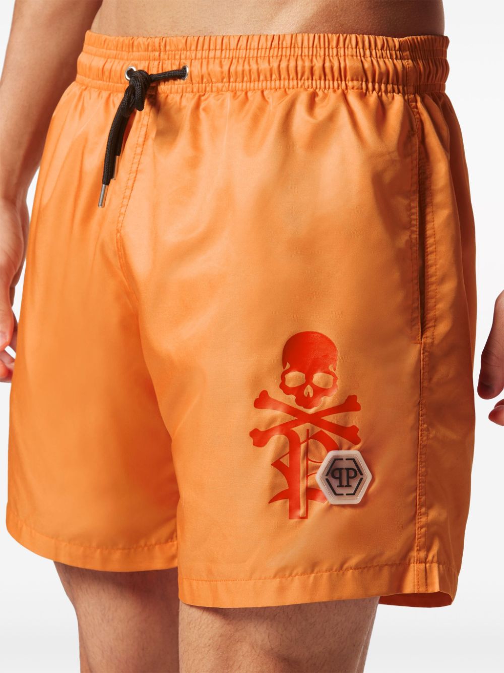 Shop Philipp Plein Logo-patch Drawstring Swim Shorts In Orange