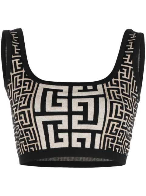 Balmain monogram-jacquard cropped knit top Women