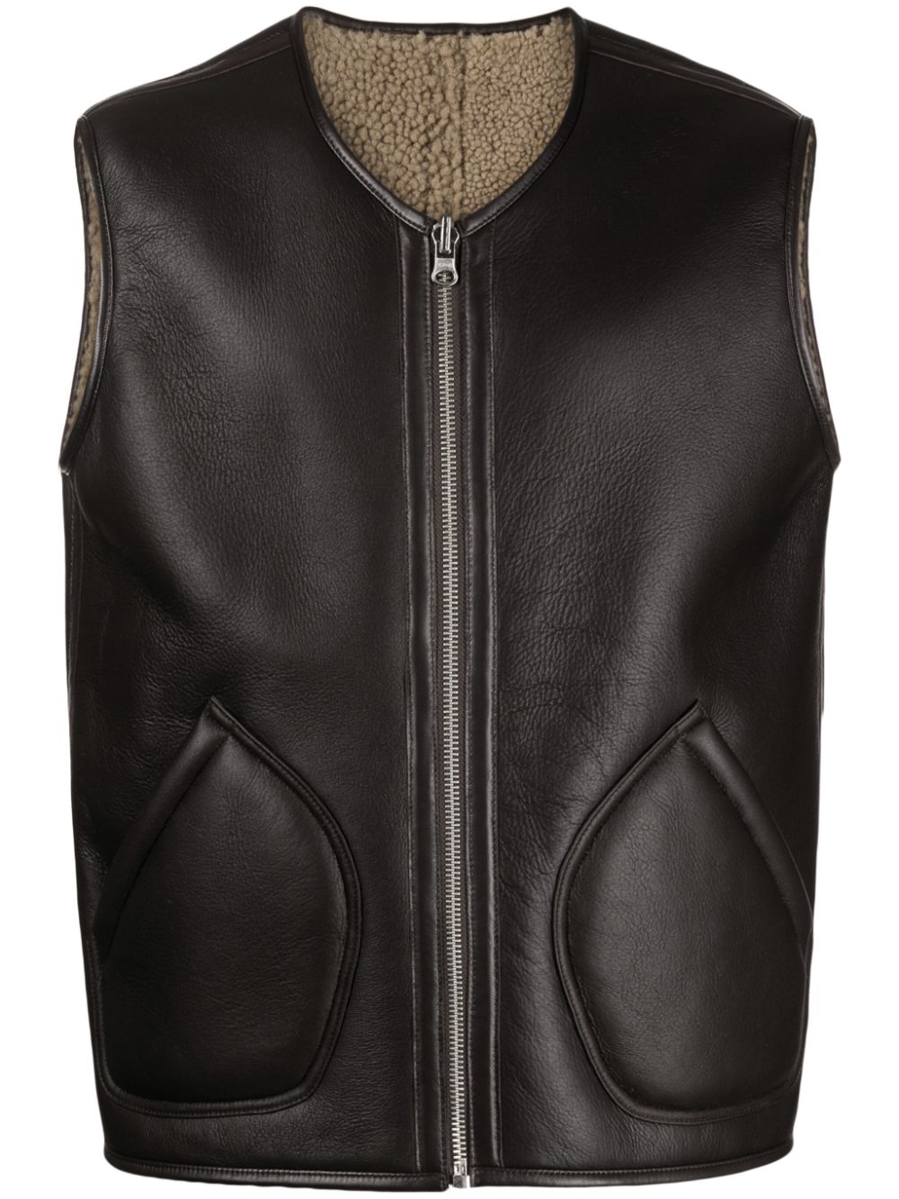 YMC Leren bodywarmer Bruin