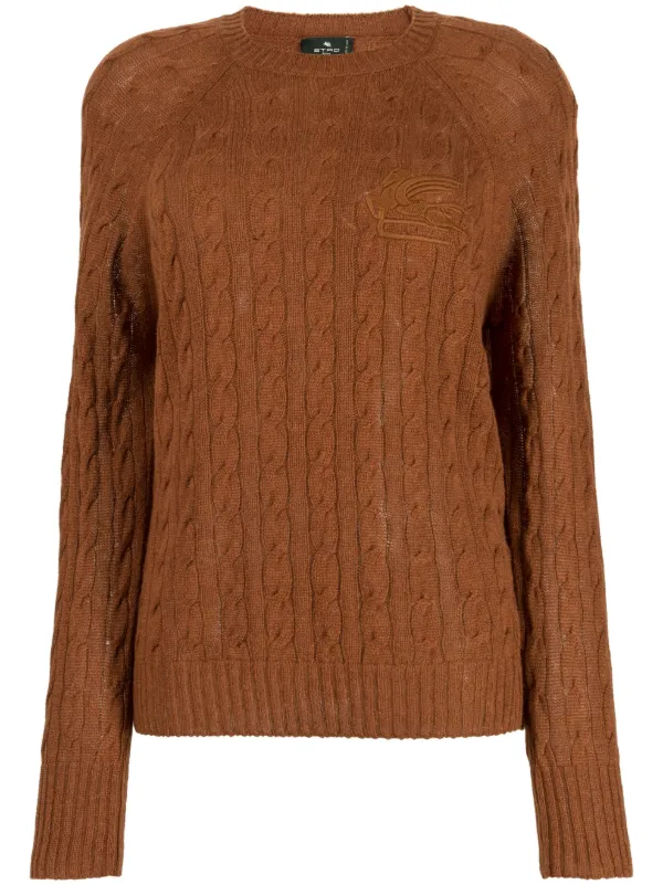 Etro Logo-embroidered Cable-knit Jumper in Brown