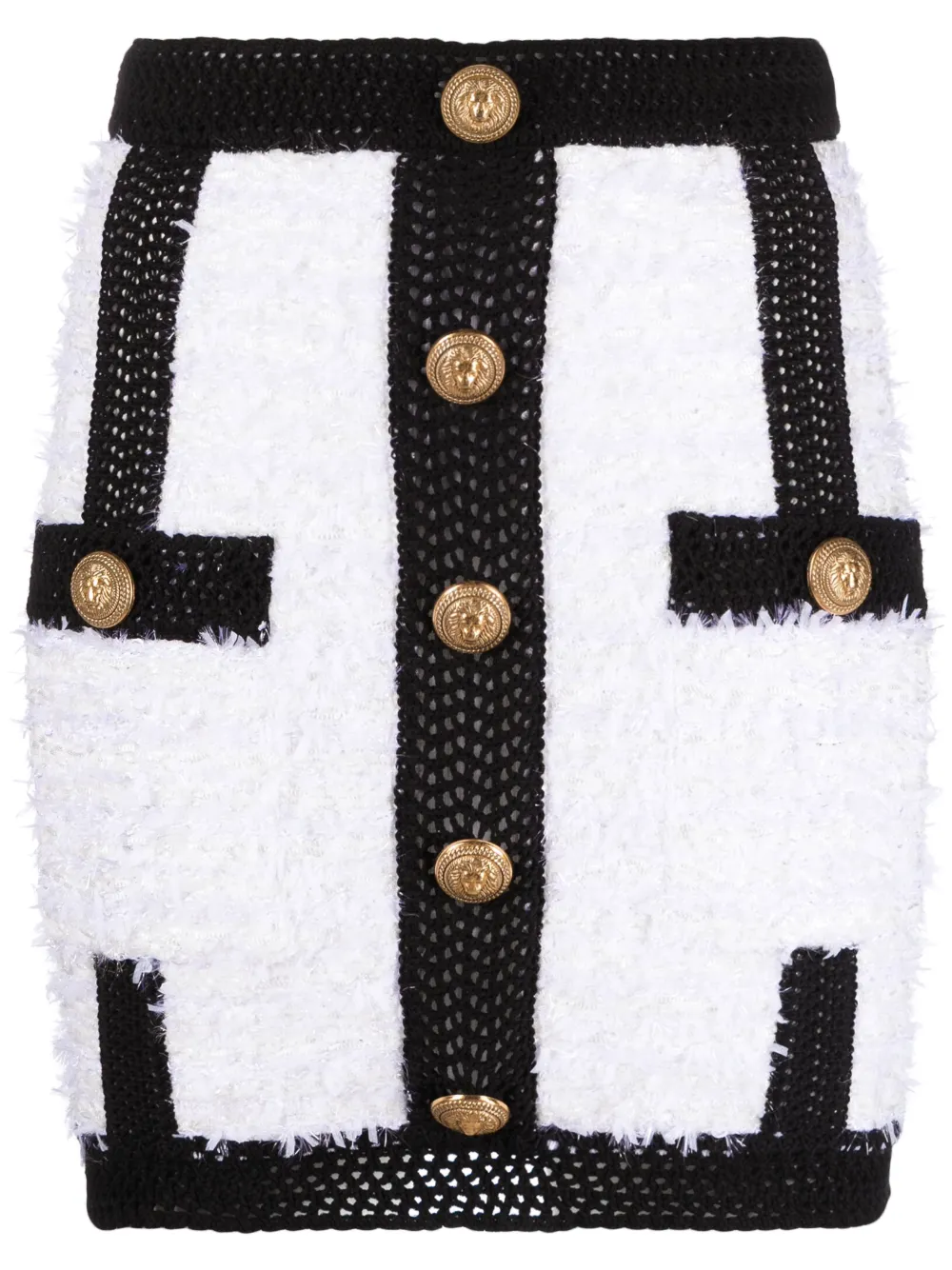 Balmain Button-embellished Tweed Miniskirt In White