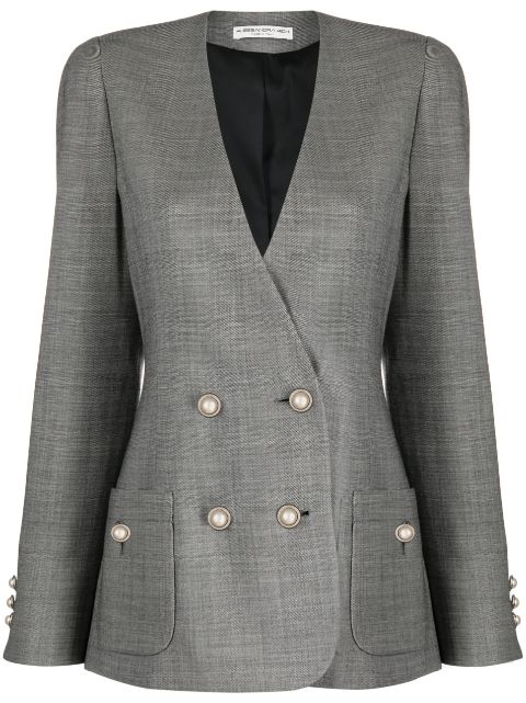 Alessandra Rich collarless double-breasted virgin-wool blazer