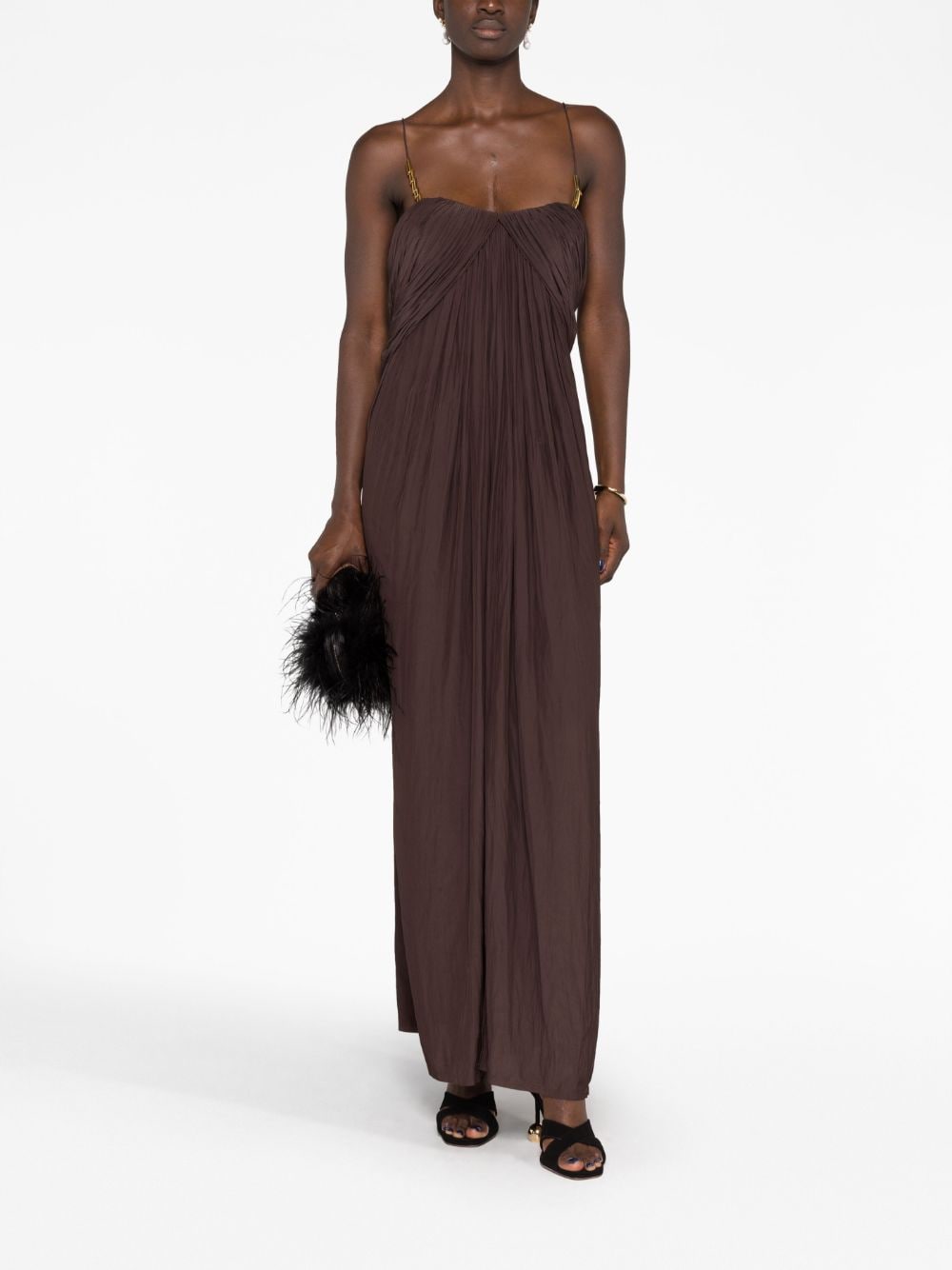Shop Lanvin Draped Sleeveless Maxi Dress In Brown