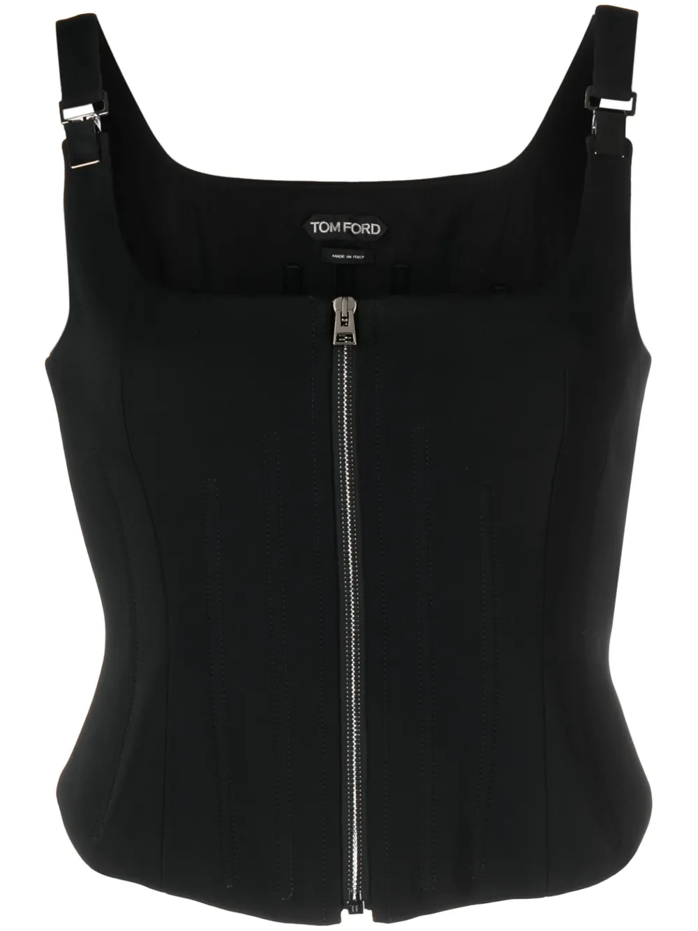 Tom Ford Double Cady Stretch Zipped Corset Top In Black