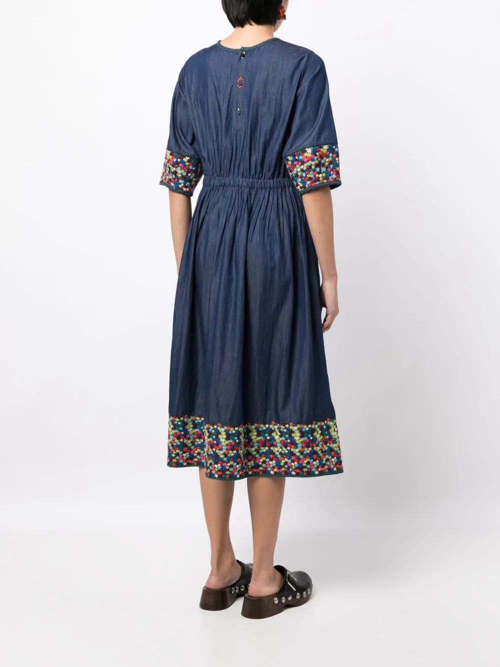 YMC Garden floral embroidered Denim Dress Farfetch