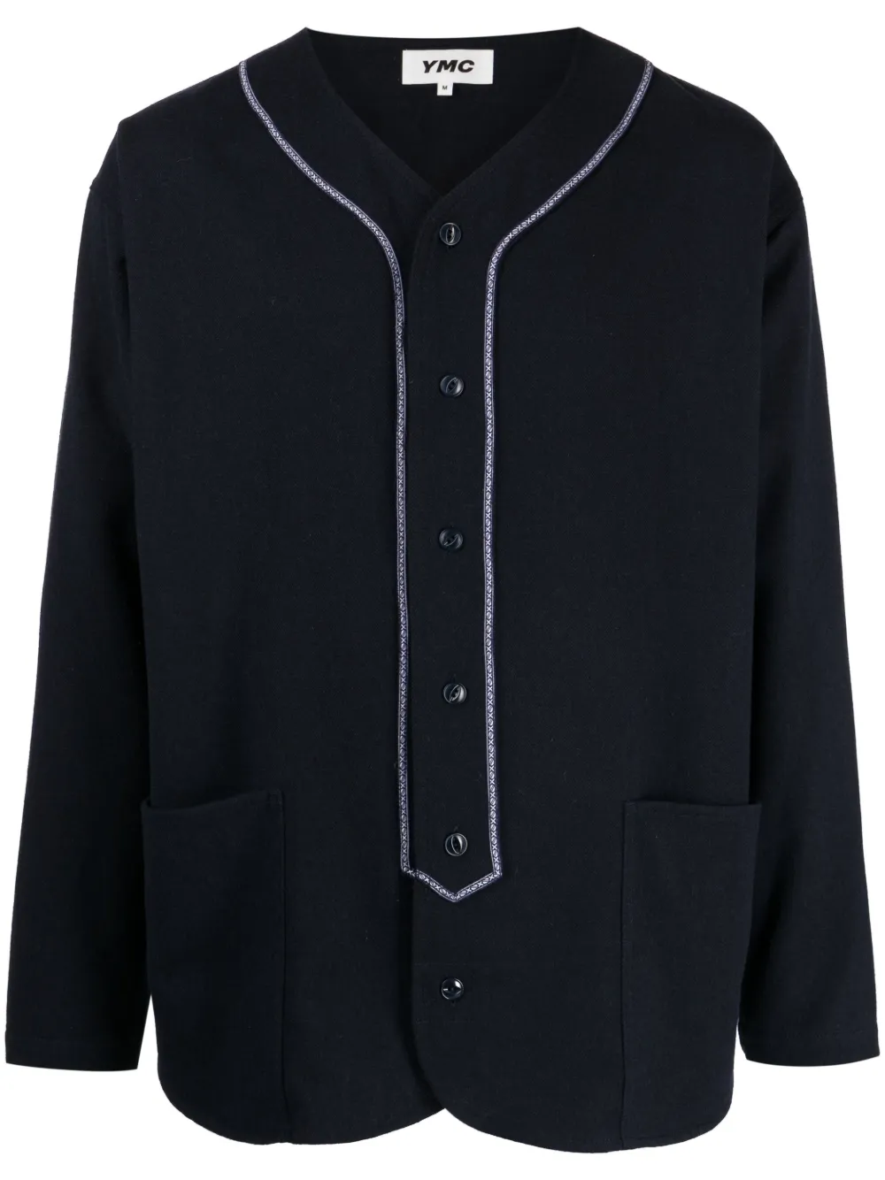 YMC Kraagloos overhemd Blauw