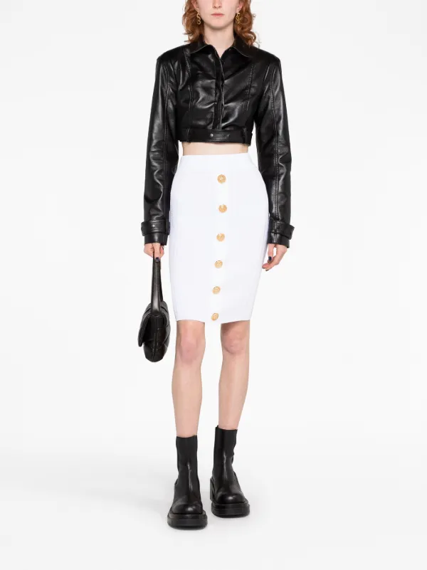 スカート BALMAIN Woman Skirt White BF1LB290KB07 0FA BALMAIN White Stretch Mini Skirt with Decorative Buttons