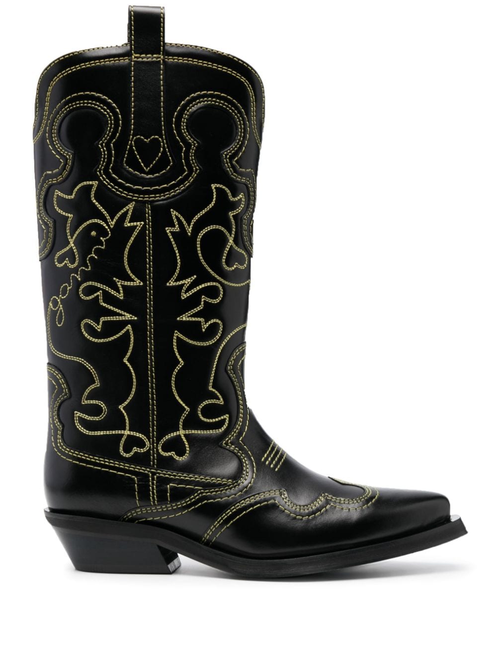 Shop Ganni 45mm Western Leather Boots In Black