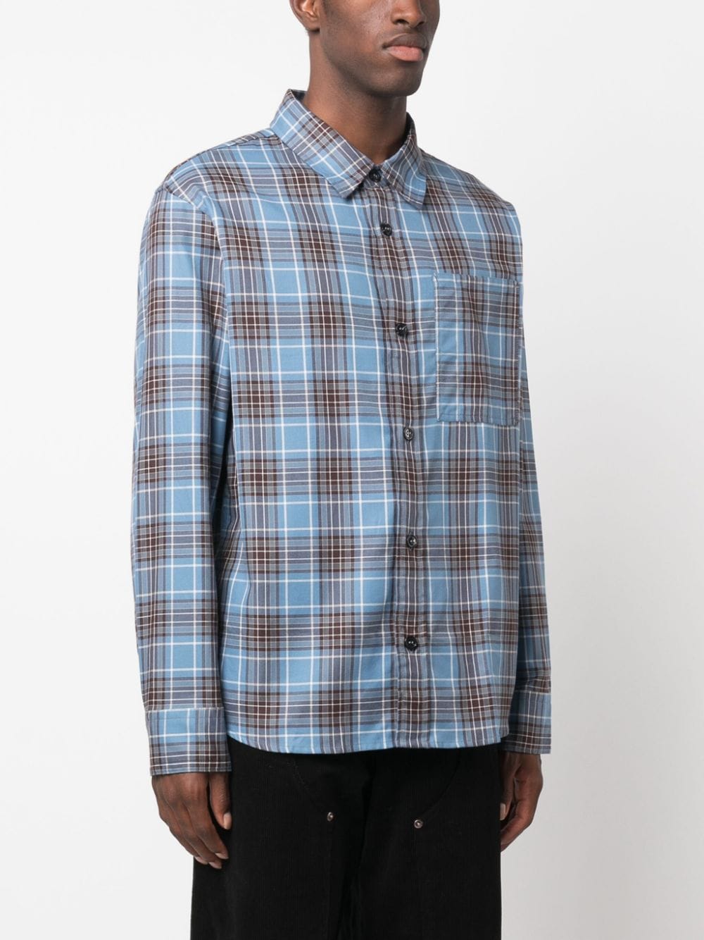 Shop Apc Check-print Pocket Shirt In Blue