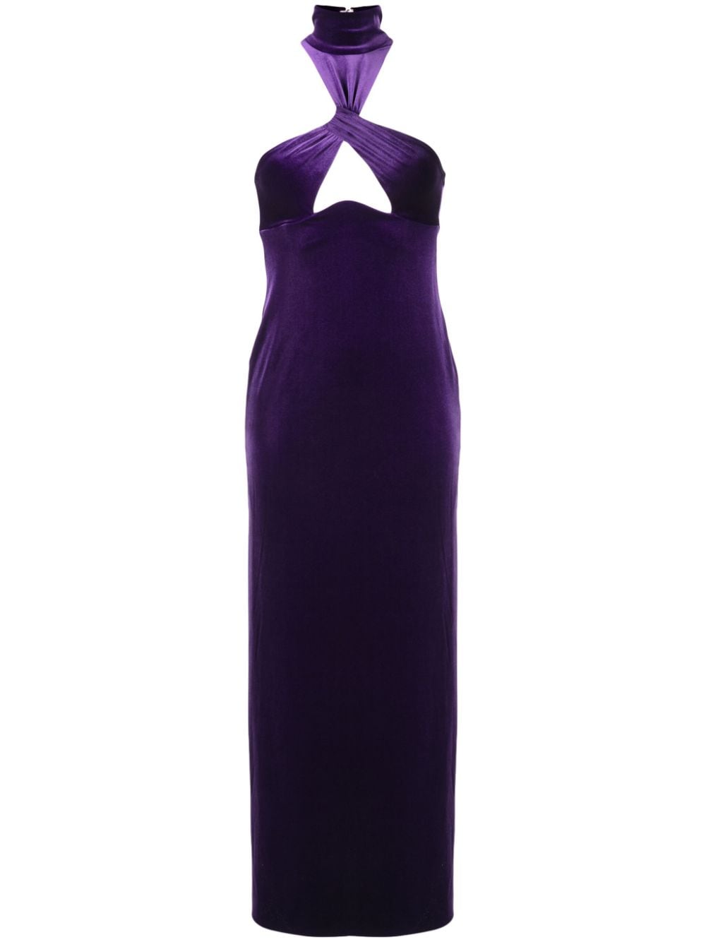 Shop Galvan Cleveland Velvet Halterneck Dress In Purple
