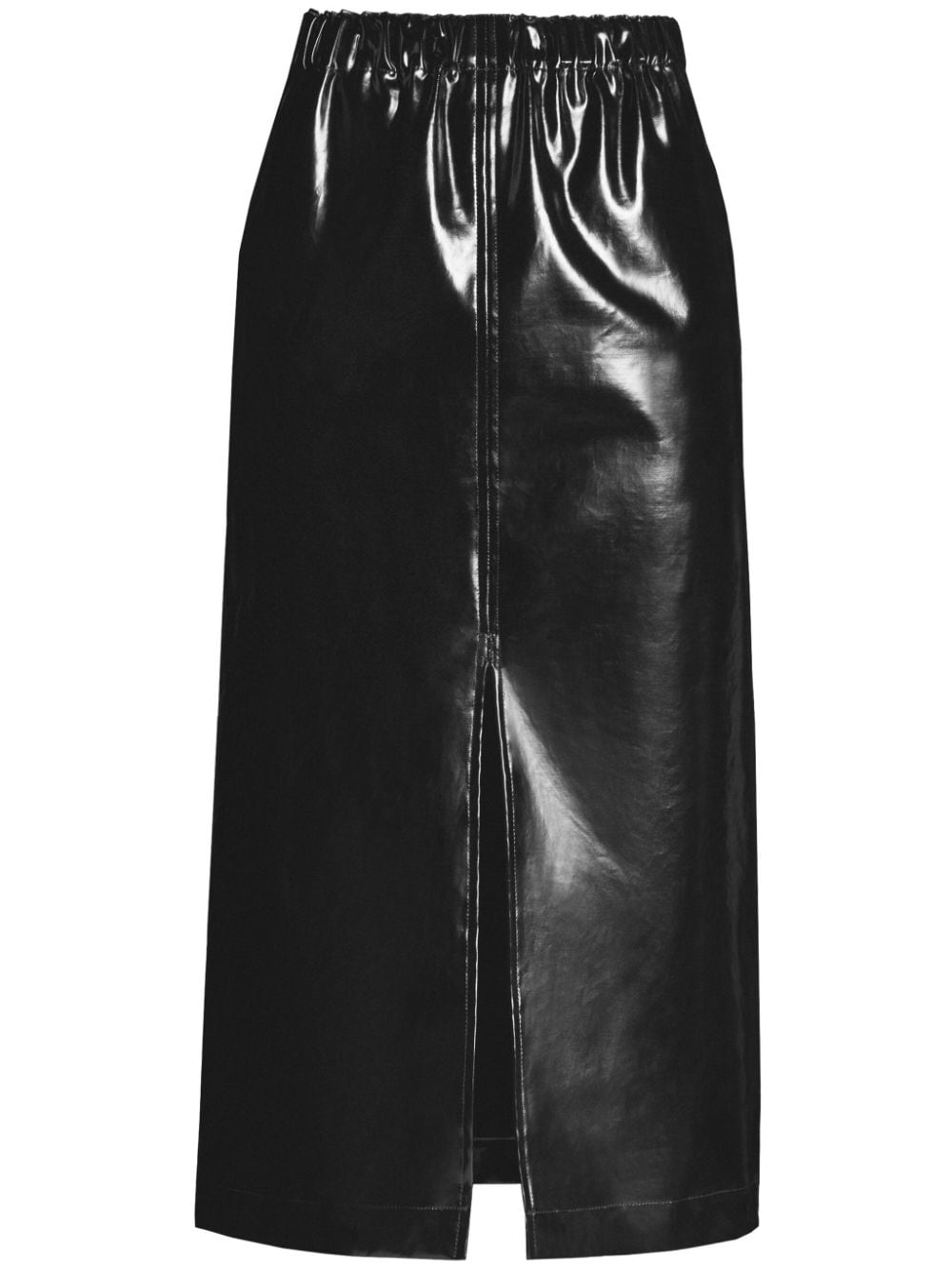 four-stitch patent midi skirt