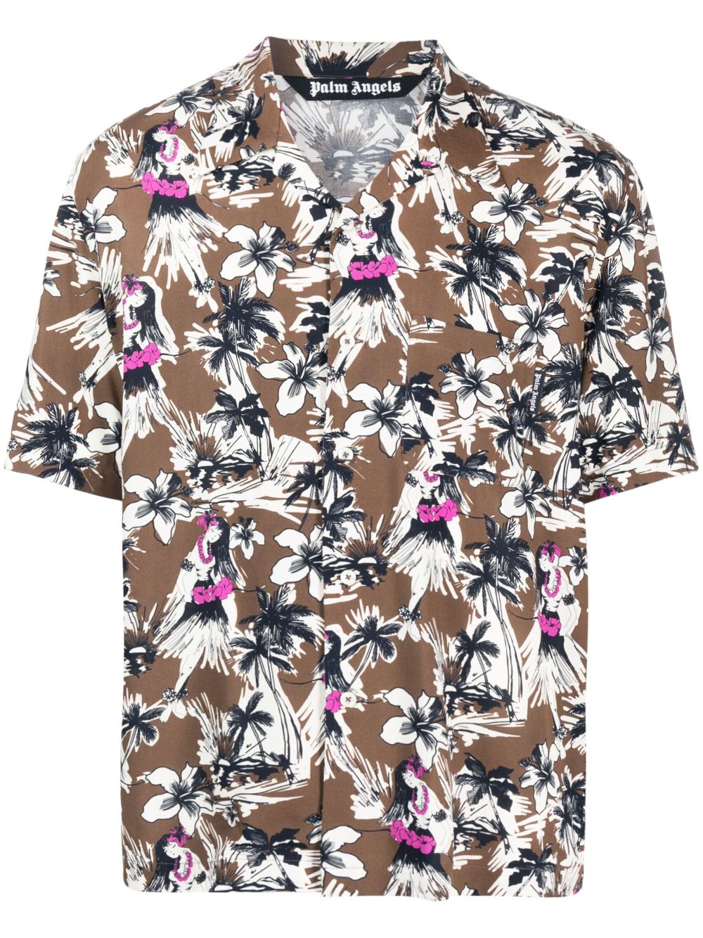 Shop Palm Angels Floral-print Short-sleeved Shirt In Braun
