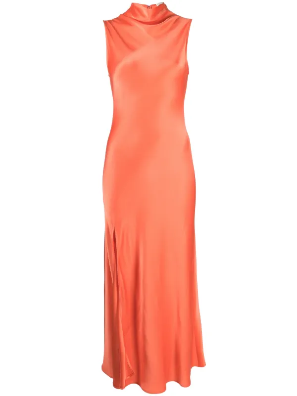 Lapointe Draped Satin Maxi Dress in Brown