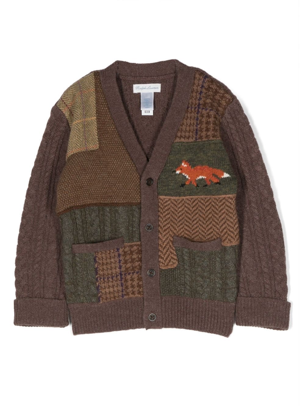 Ralph Lauren Babies' Patchwork-pattern Wool Cardigan In Brown
