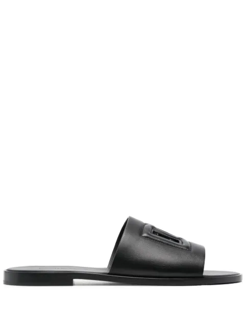 Dolce & Gabbana embossed-logo leather slides