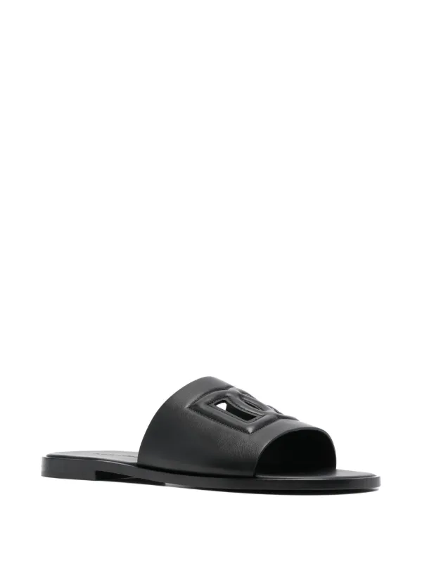 Dolce & Gabbana embossed-logo Leather Slides | Black | FARFETCH display picture 3