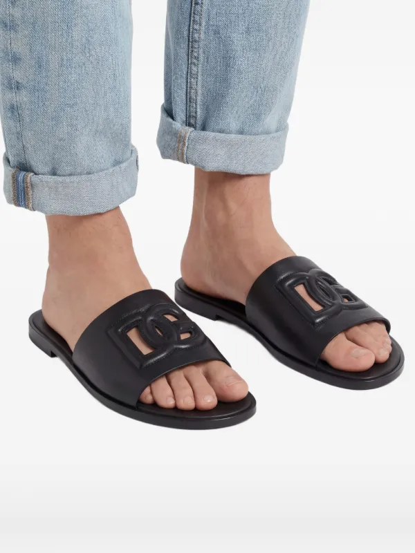Dolce & Gabbana Black Leather Cutout DG Logo Sandals Men\'s Shoes Dolce & Gabbana DG-logo Leather Sandals | Black | FARFETCH GE main image 4