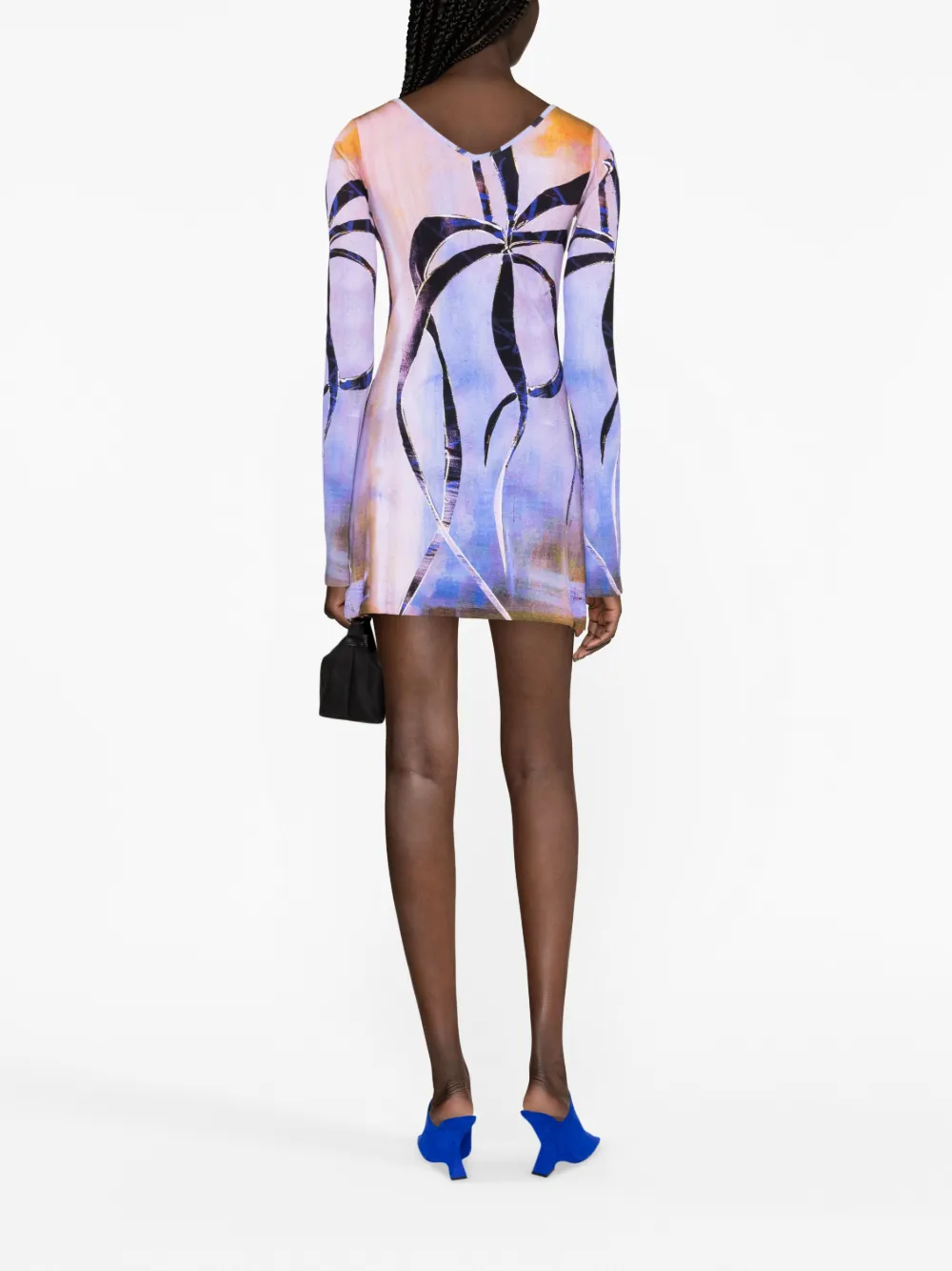 Louisa Ballou Printed Ribbed Stretch-cotton Mini Dress In Purple