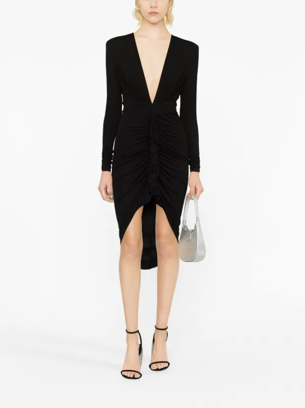 Alexandre Vauthier Gathered Midi Dress | Black | FARFETCH