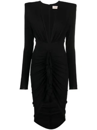 long sleeve business casual dress Berylove Women Pencil Cut-Out Work Dress Long Sleeve Little Black Dress With Slit, Black / US24W