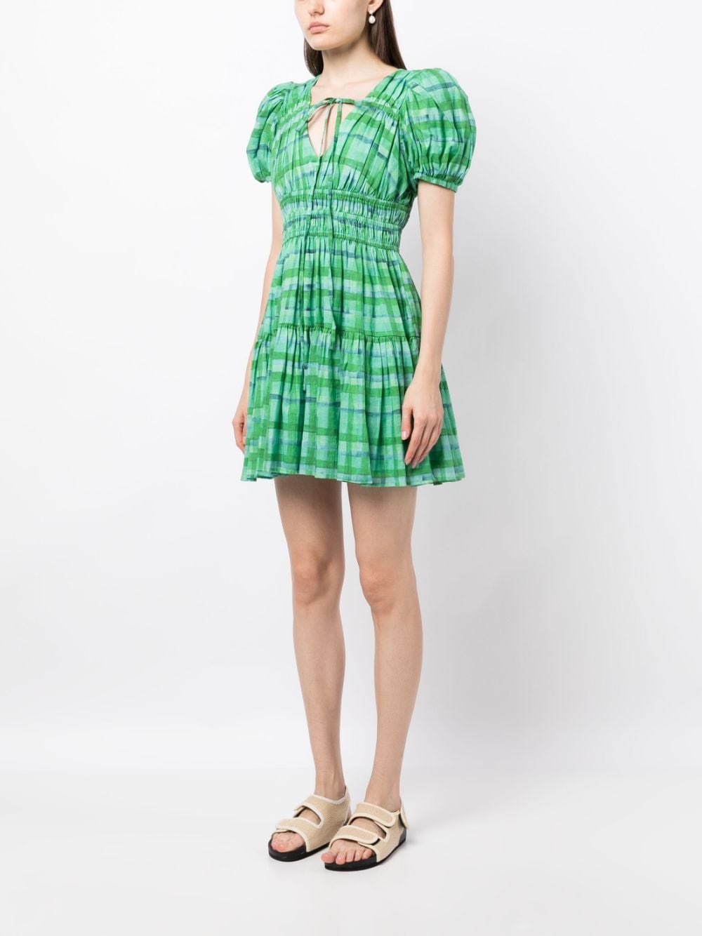 Shop We Are Kindred Chloe Check-pattern Minidress In Green