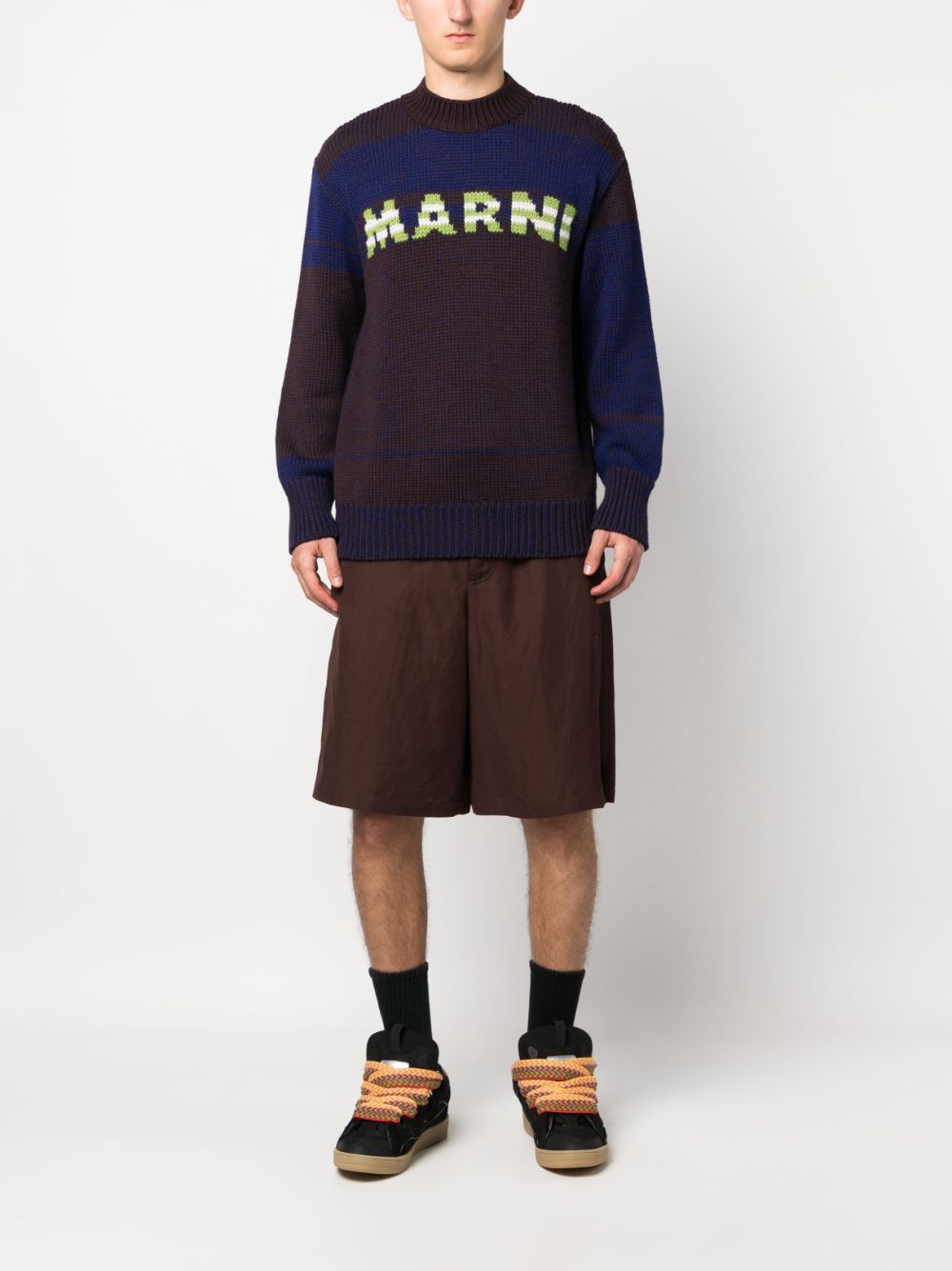 Marni logo-intarsia wool jumper - Bruin