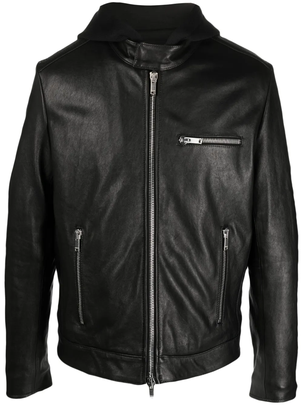 zip-up leather jacket