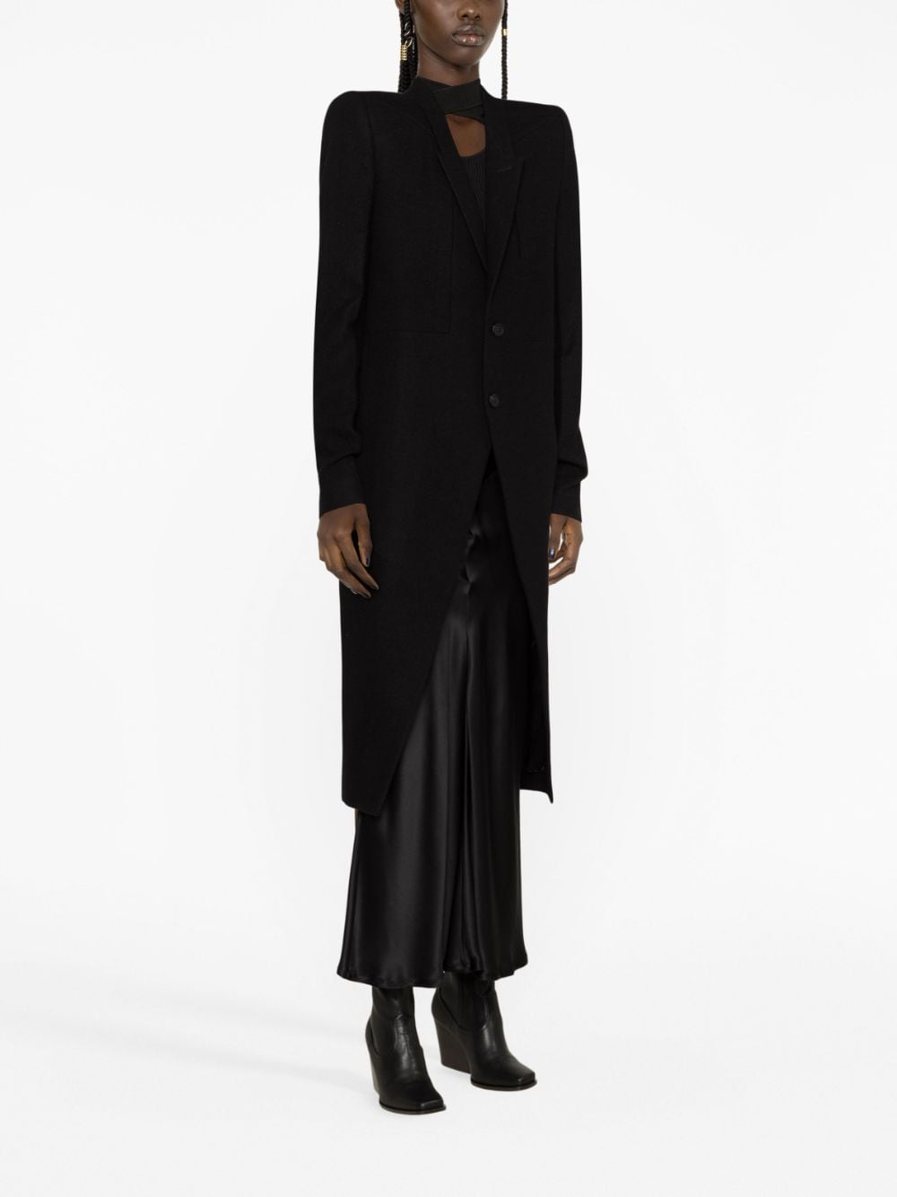 Shop Rick Owens Buttoned Wool Long Coat In Black