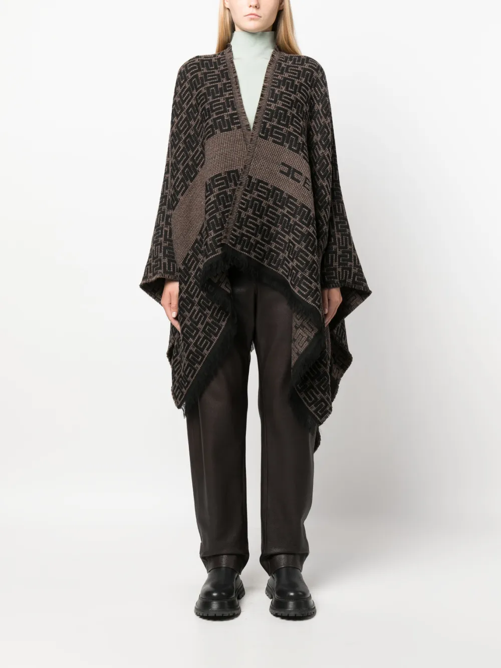 Elisabetta Franchi logo-embroidered knitted cape - Bruin