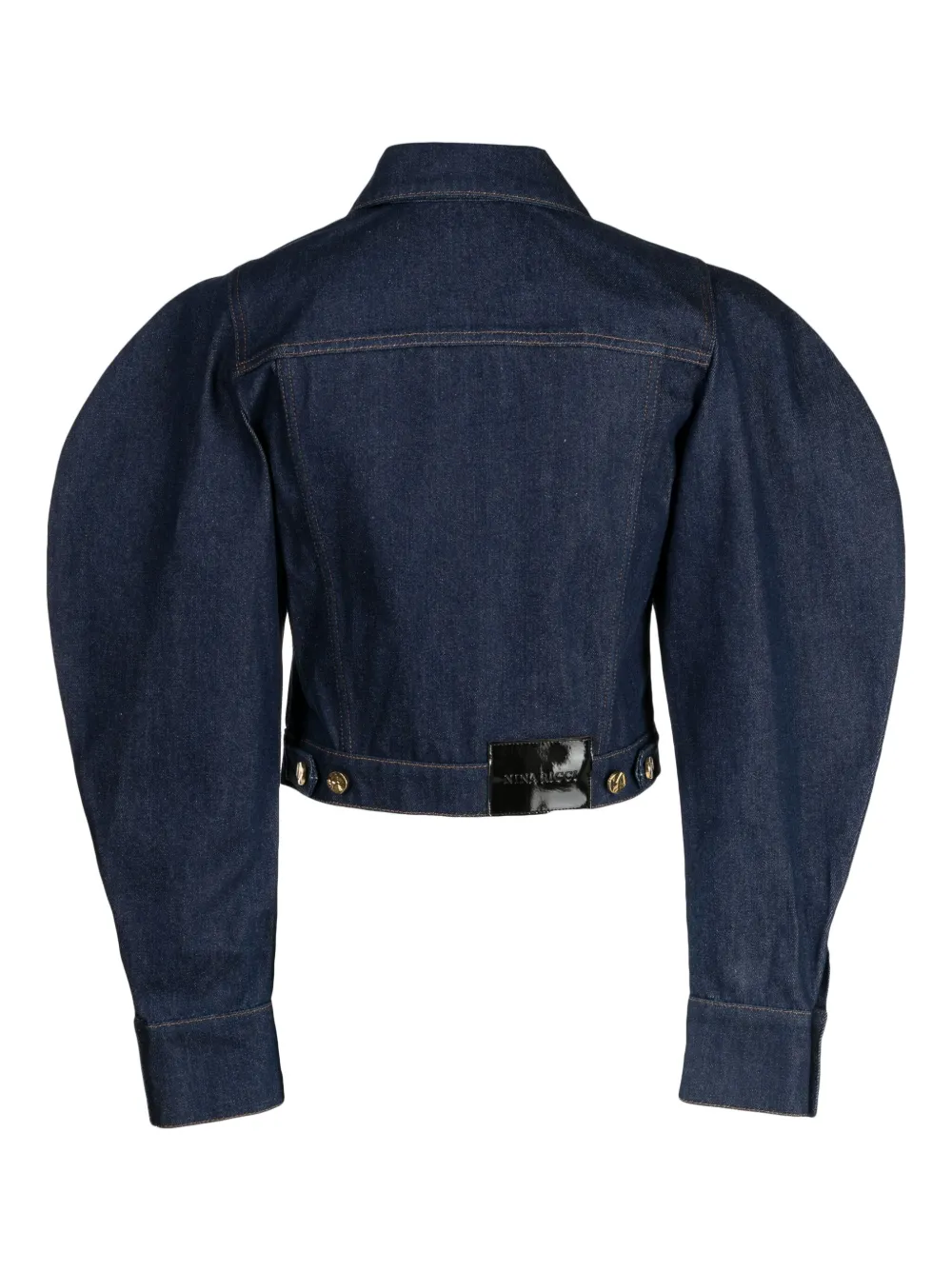 Nina Ricci puff-sleeve cropped denim jacket - Blauw