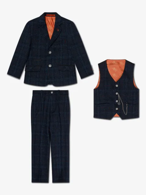 HOUSE OF CAVANI KIDS single-breasted checked tweed three piece suit
