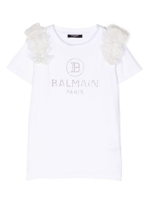 logo-embellished floral-appliqué T-shirt