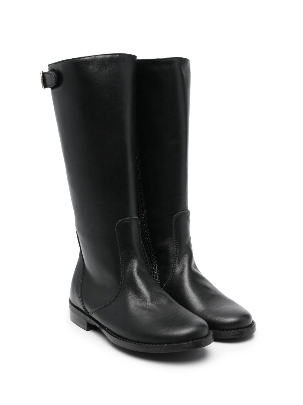 Pèpè Kids' Buckle-strap Leather Mid-calf Boots In Black
