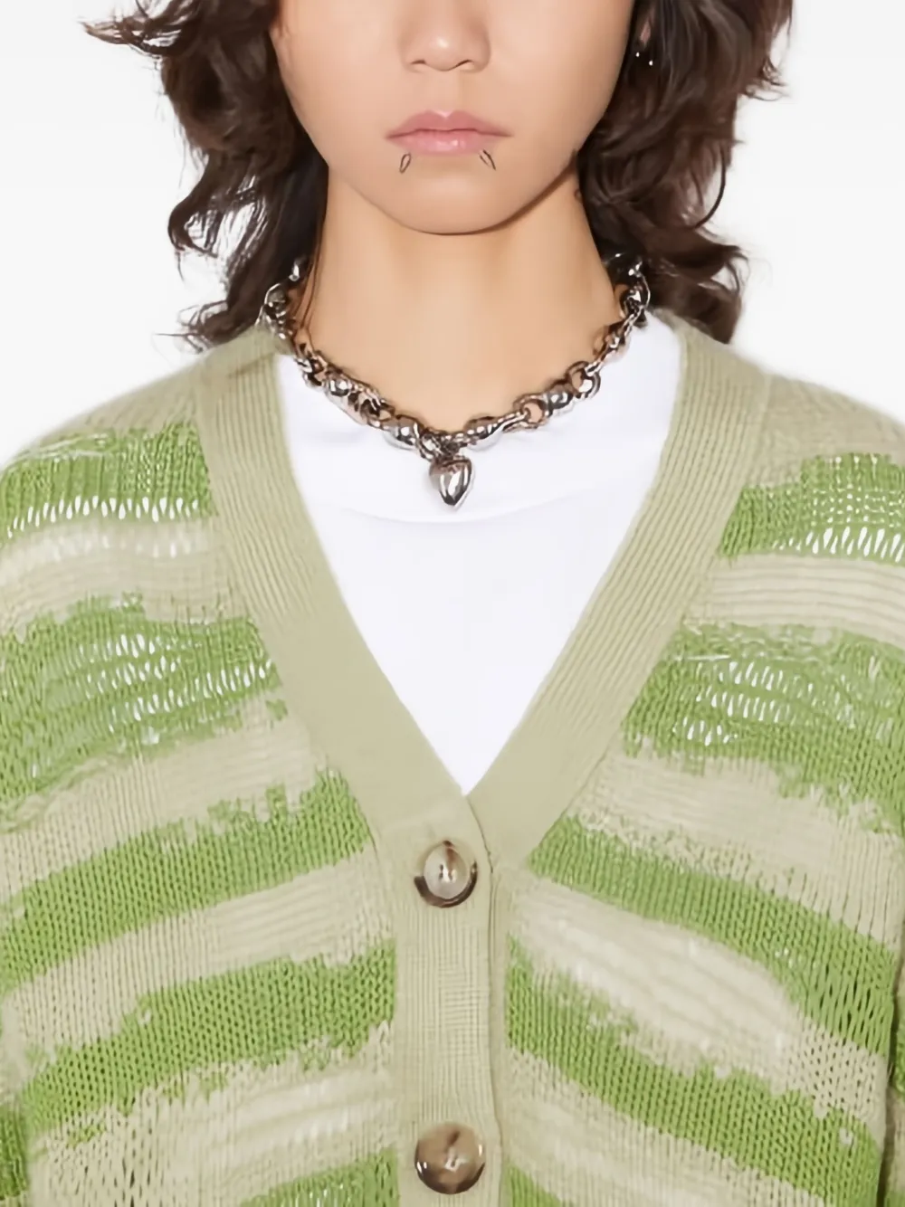 Acne Studios Distressed Stripe Cardigan In Gray