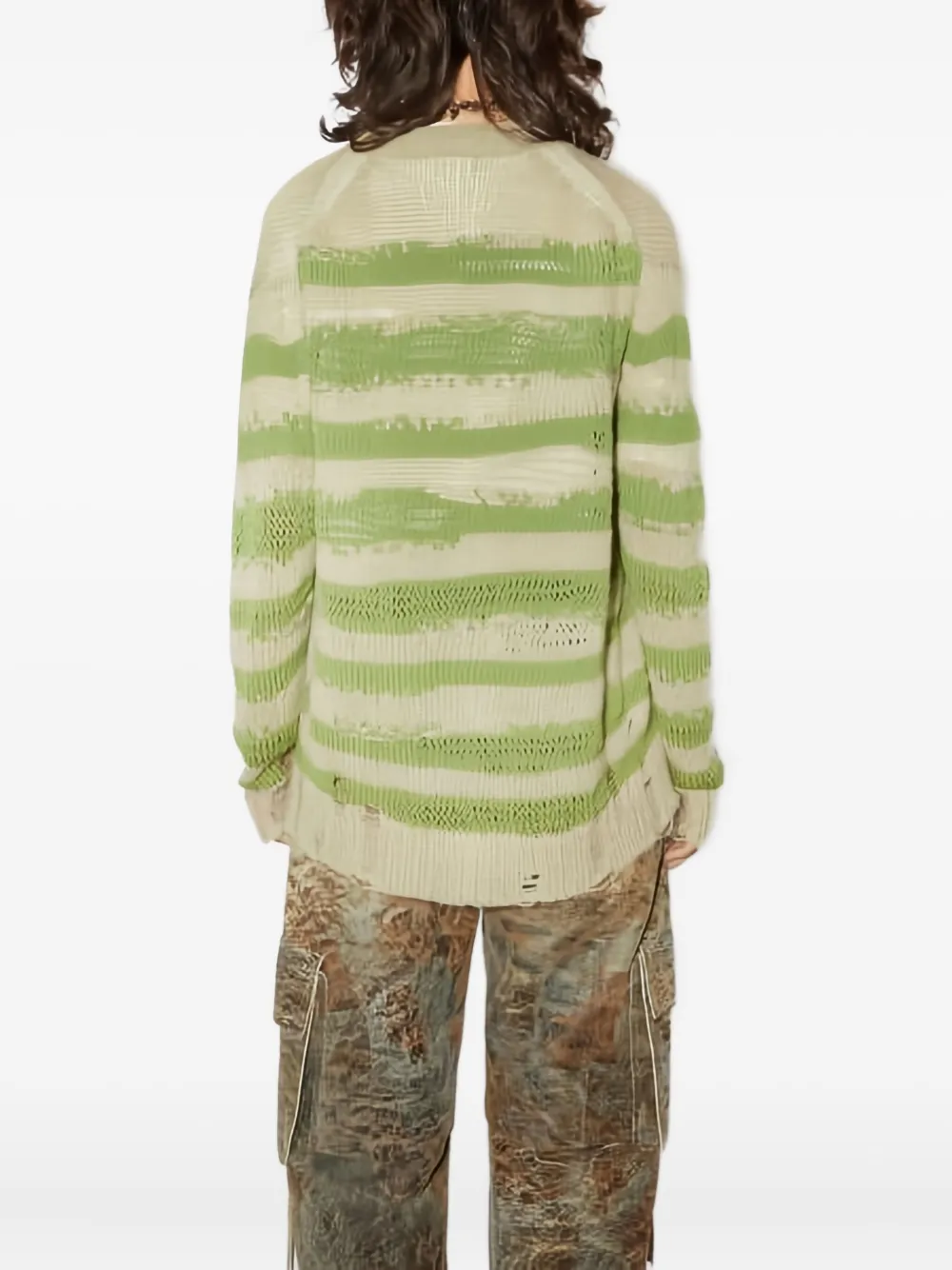 Acne Studios Distressed Stripe Cardigan In Gray