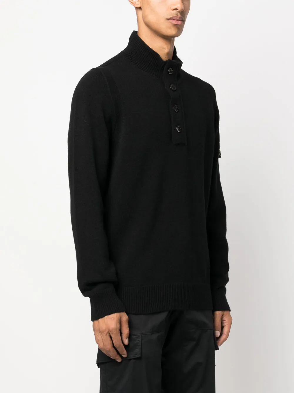  Stone Island Compass-patch Buttoned-up Jumper - Black 