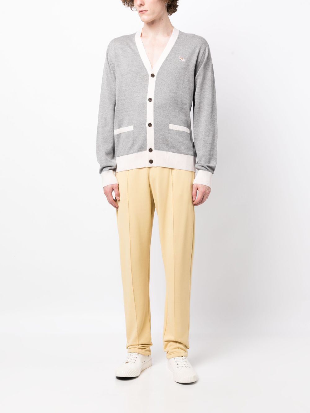 Maison Kitsuné Fox-patch wool cardigan - Grijs