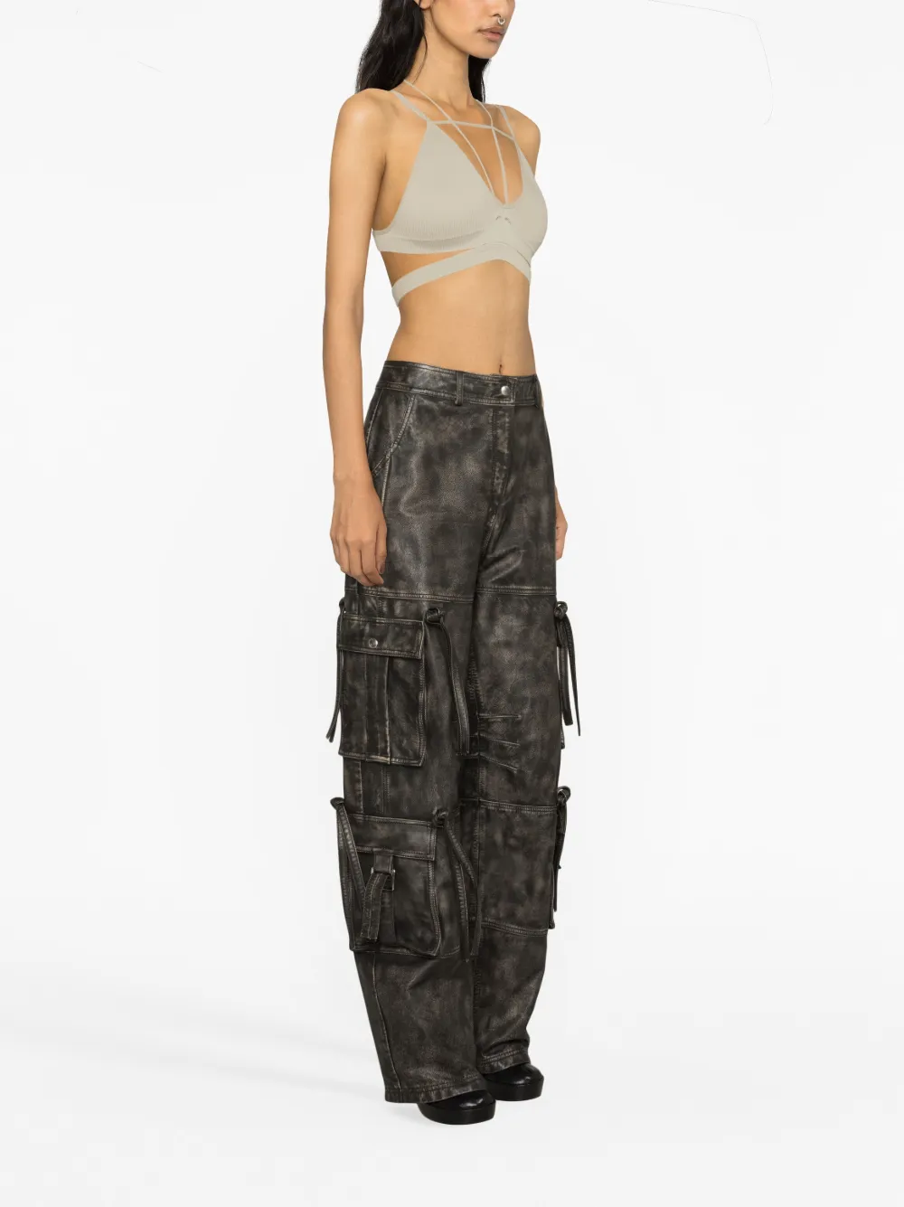 Andreädamo Geripptes Cropped-top Mit Cut-outs In Grey