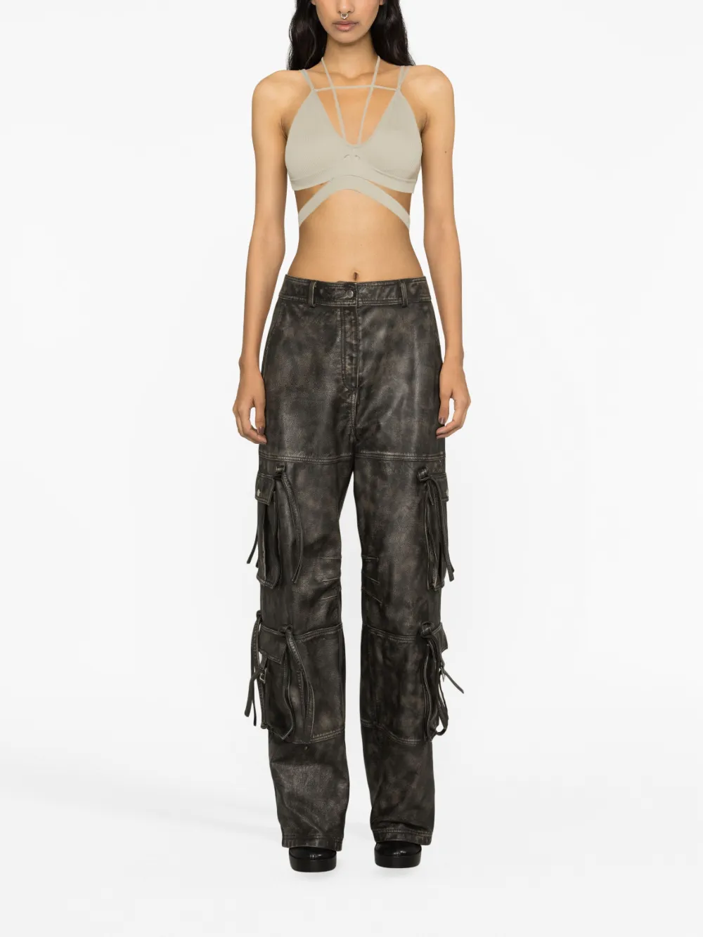 ANDREĀDAMO ribbed cut-out bra top - Grijs
