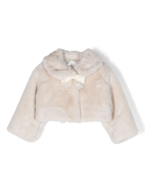 Monnalisa bow-detail faux-fur jacket 