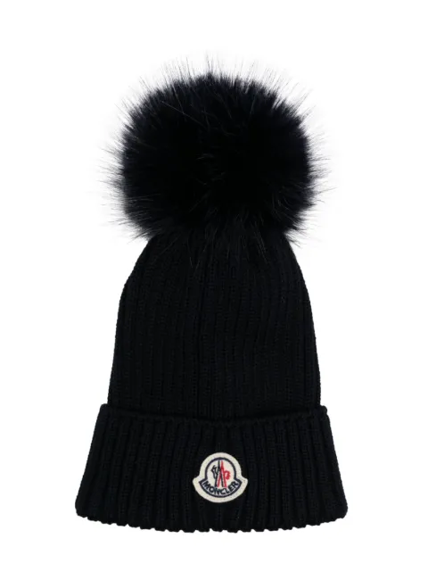 Moncler Enfant logo-patch ribbed wool beanie 