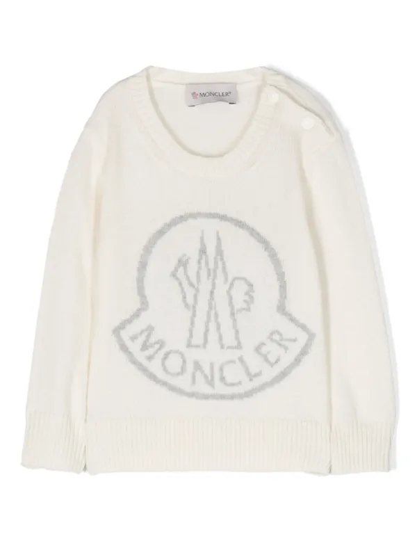 Moncler Enfant logo print crew neck Jumper White FARFETCH HK