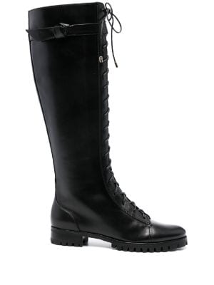 Knee high black on sale lace up boots