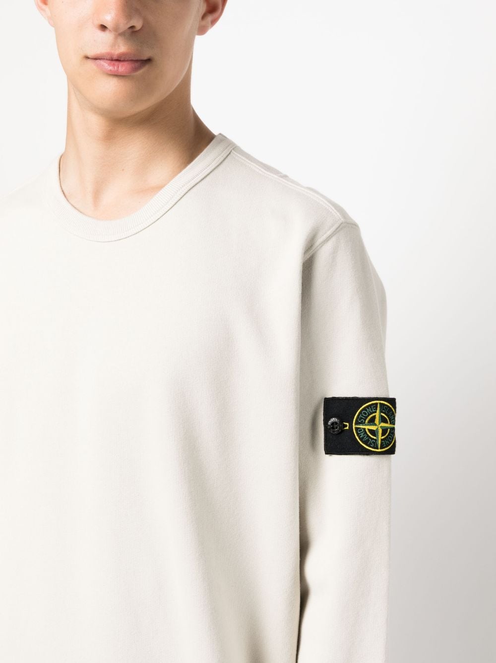 Shop Stone Island Compass-patch Cotton Sweatshirt In Neutrals