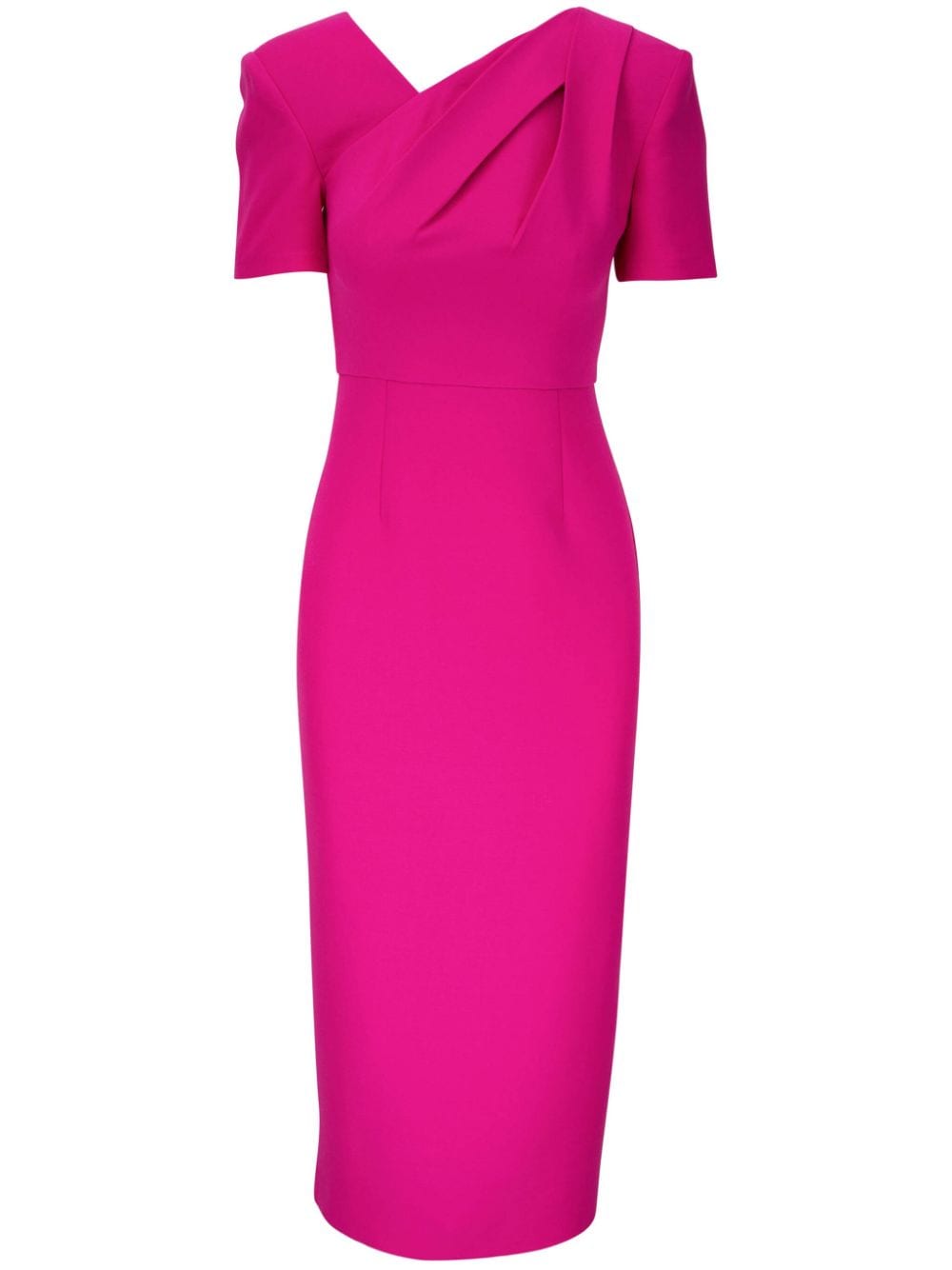 Shop Roland Mouret Asymmetric-neck Short-sleeve Midi Dress In Pink